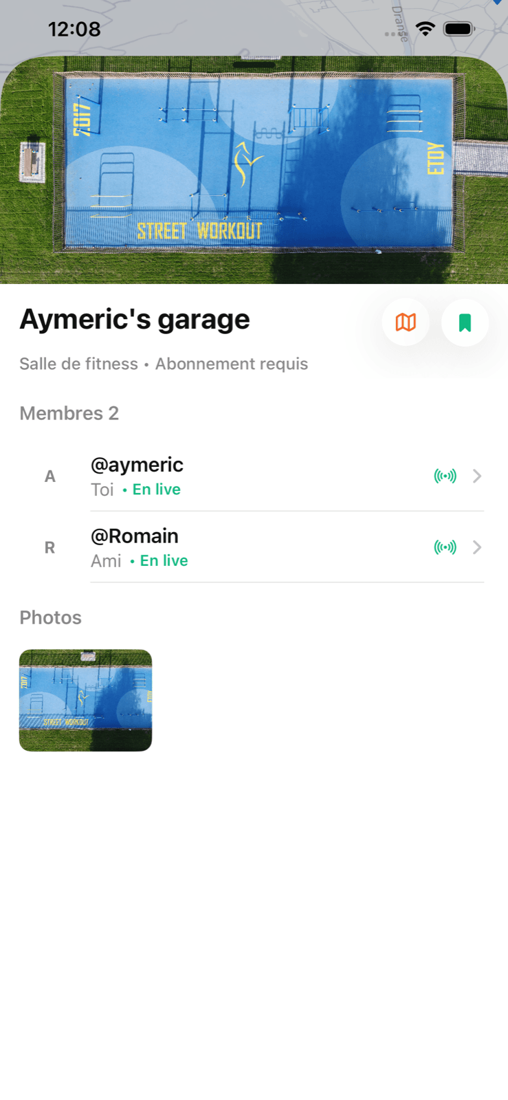 Détail d'un spot Kinn avec membres actifs et photos du lieu.
