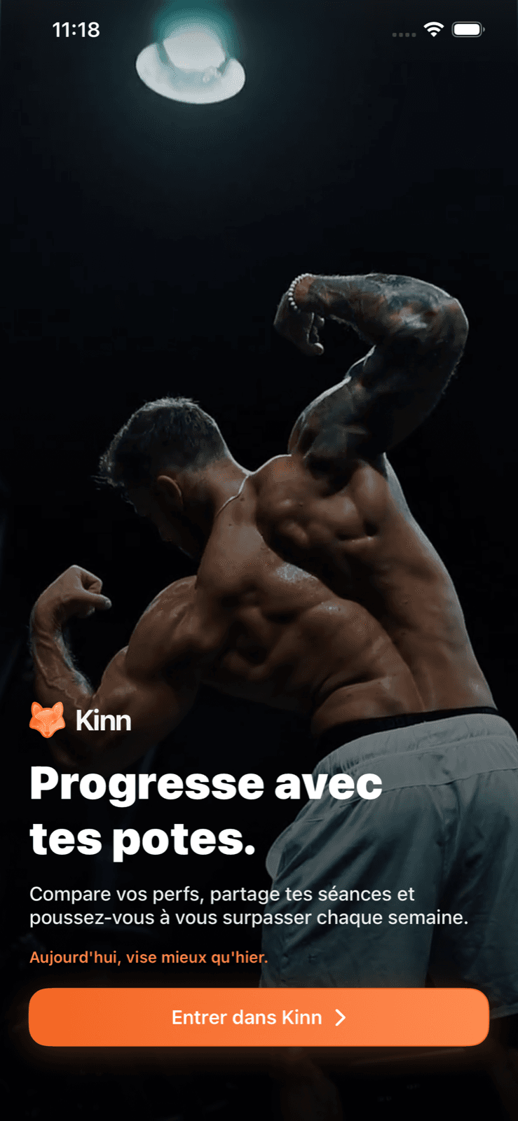 Écran d’entrée Kinn avec promesse de progression collective.